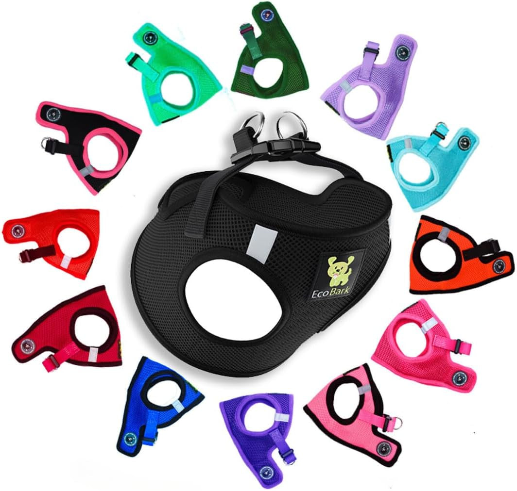 Step in Dog Harness - Eco-Friendly Teacup Dog Harnesses for XXS, XS, and Small Dogs - Reflective and Adjustable Mini Body Halter Vest -Tiny Soft Mesh Toy Breed Harness under 5 Lbs (Black, XXS)