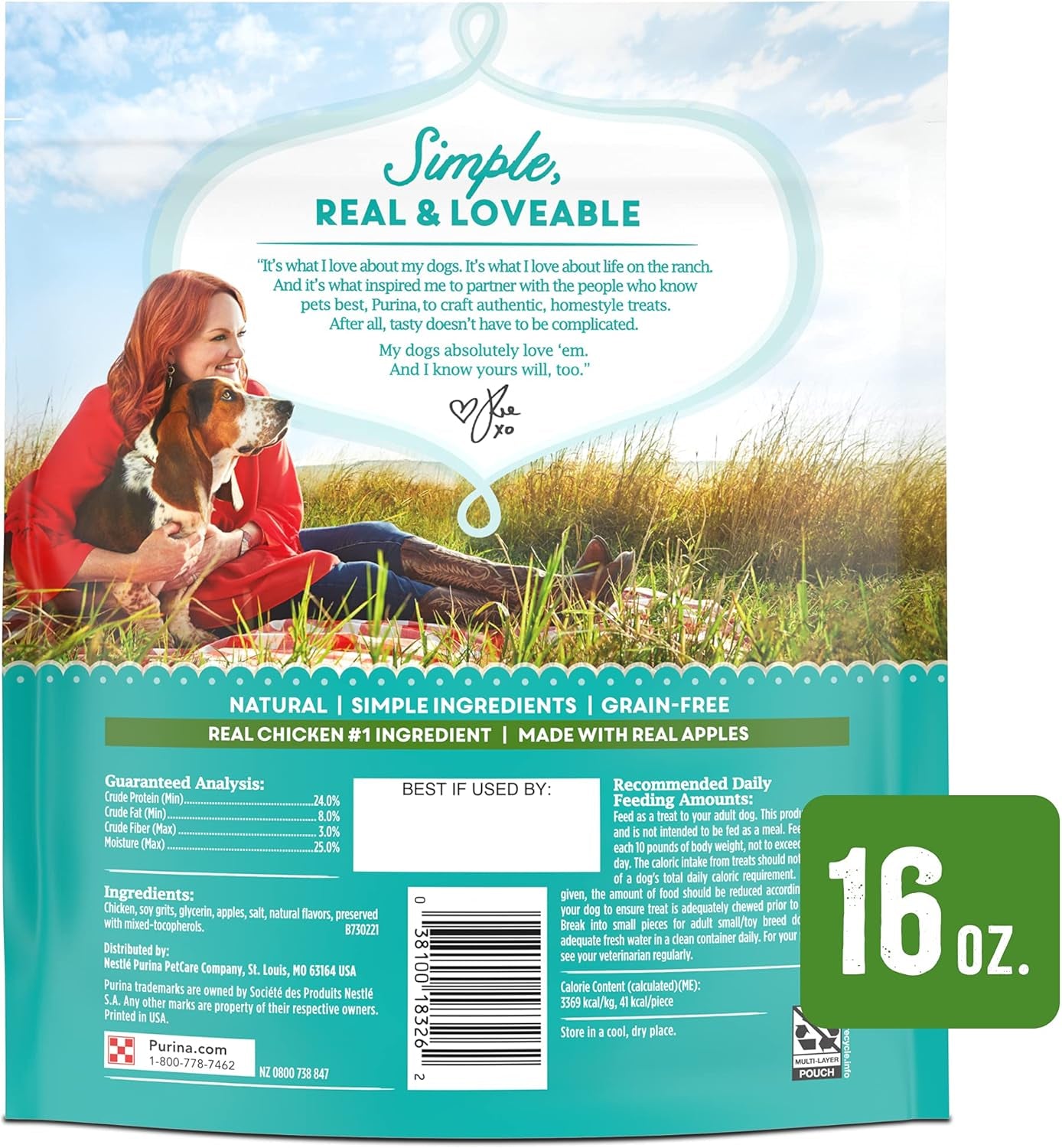 Natural Jerky Grain Free Dog Treats, Chicken & Apple Recipe Jerky Strips - 16 Oz. Pouch