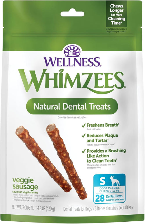 Wellness Veggie Sausage Natural Dog Dental Treat, Chews, Freshens Breath, Small Size, 14.81 Oz Bag, 28 Count