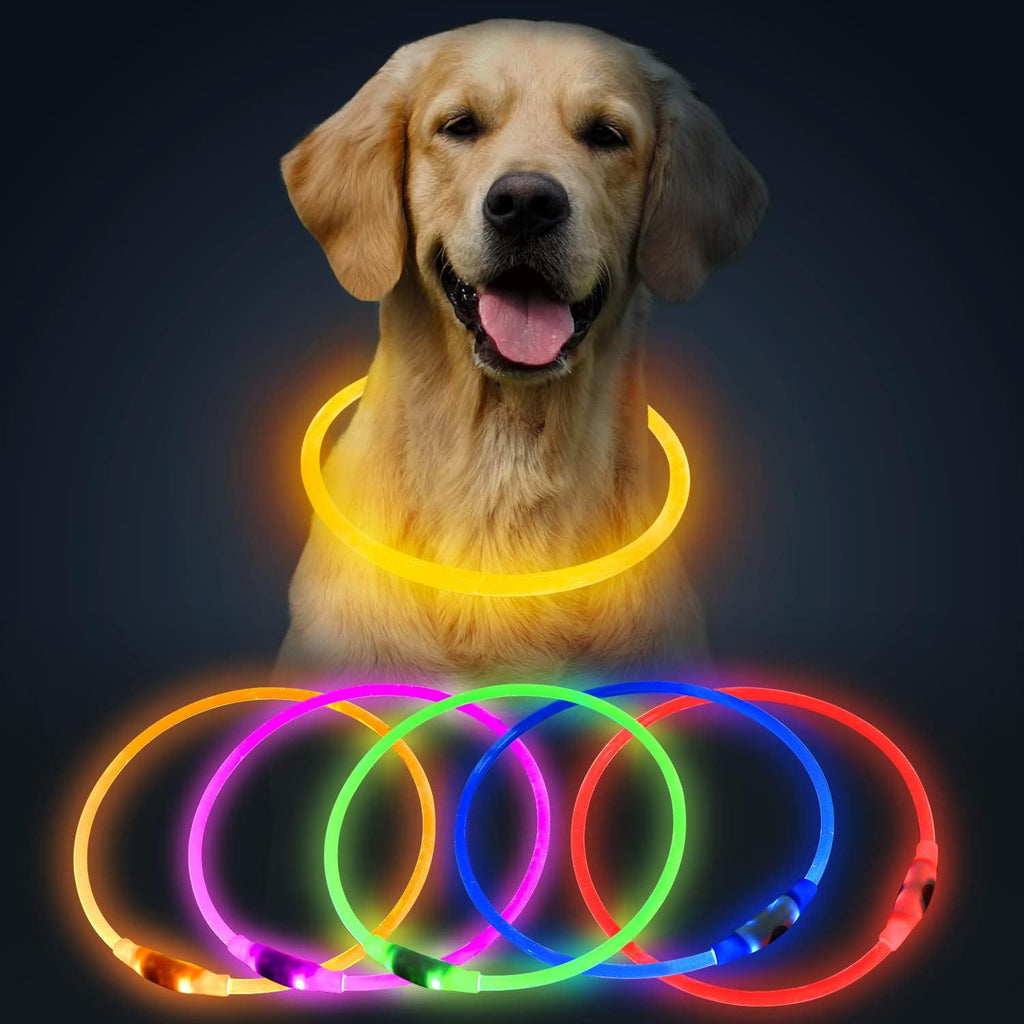 LED Dog Collar, USB Rechargeable Glowing Lighted up Collar | Cuttable Water-Resistant TPU Safety Collar Lights for Small Medium Large Dogs