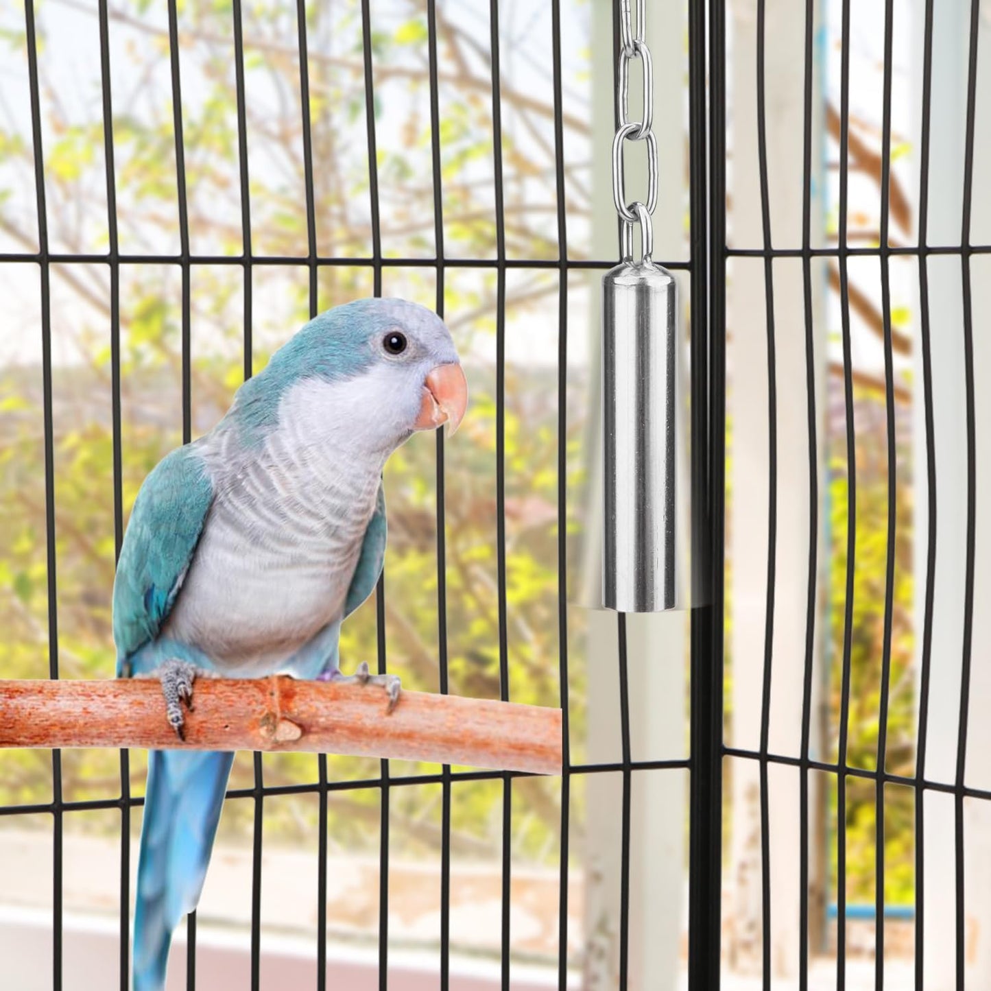 Stainless Steel Bell Bird Toys Durable Hanging Chew Toy for Cage | Rustproof, Heavy Duty, Safe Smooth Edges, Easy-Hanging, for Macaw/African Grey/Cockatoo/Parakeet/Cockatiel, 1 Pack, 7.5'', S