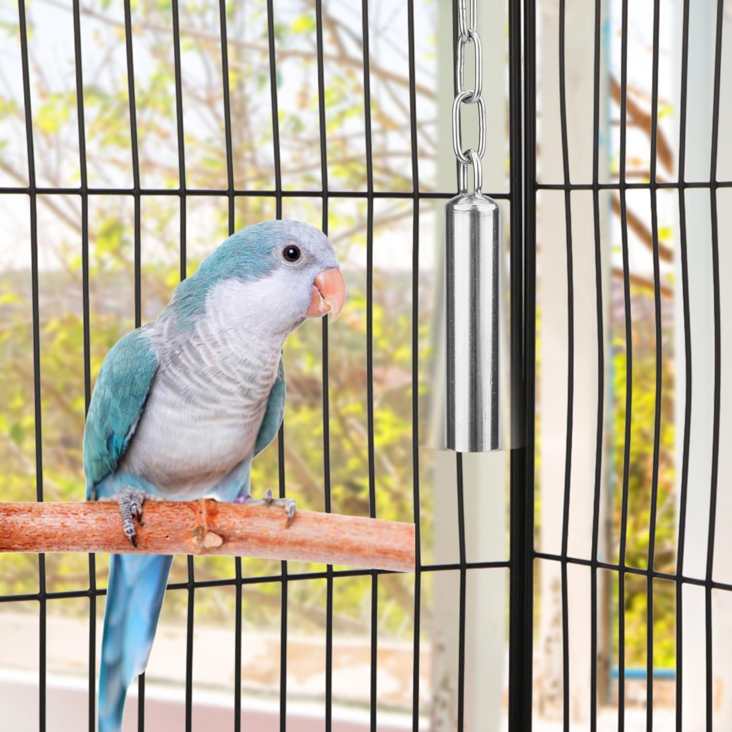 Stainless Steel Bell Bird Toys Durable Hanging Chew Toy for Cage | Rustproof, Heavy Duty, Safe Smooth Edges, Easy-Hanging, for Macaw/African Grey/Cockatoo/Parakeet/Cockatiel, 1 Pack, 7.5'', S