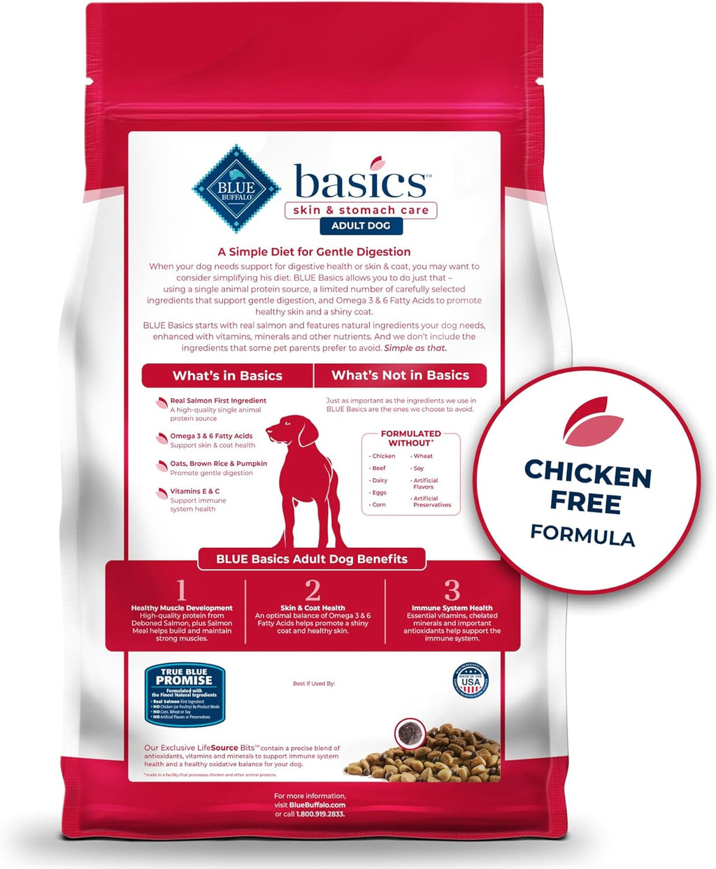 Basics Salmon Adult Grain-Free Dry Dog Food, 22 Lb | Skin & Stomach Care, Real Salmon #1 Ingredient, Limited Ingredient Diet, Antioxidant-Rich Lifesource Bits, Skin & Coat Health