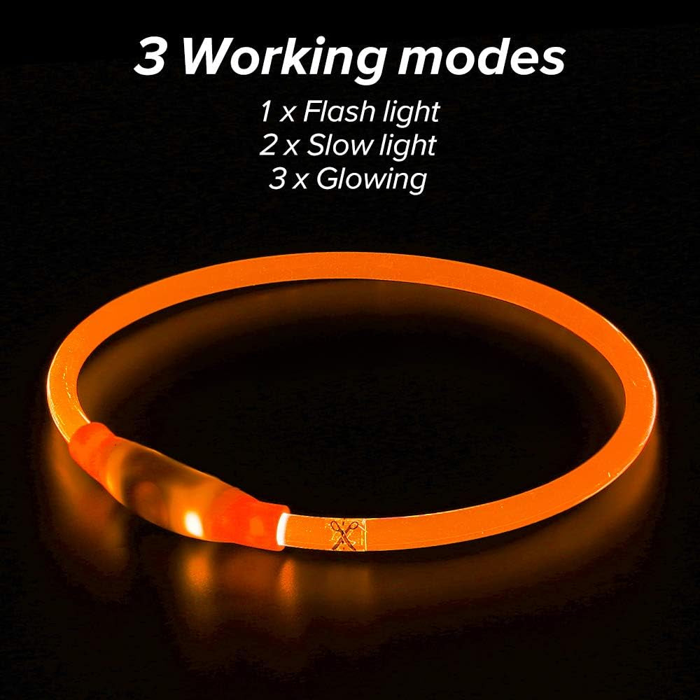LED Dog Collar, USB Rechargeable Glowing Lighted up Collar | Cuttable Water-Resistant TPU Safety Collar Lights for Small Medium Large Dogs