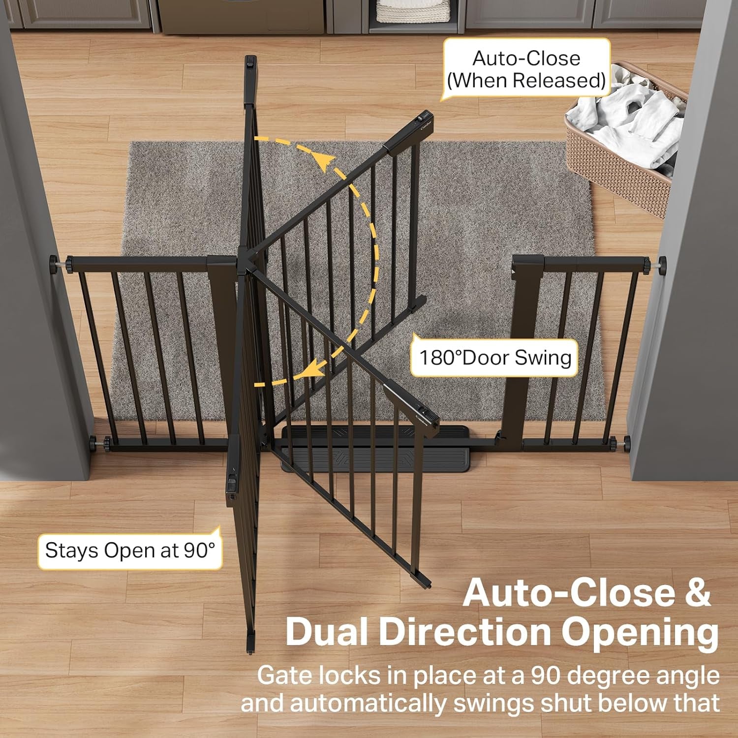 29.7-51.5 in Extra Wide Baby Gate for Stairs, Dog Gate Indoor Black | Mom'S Choice Awards Winner, Auto Close with Double Lock for Doorways, Child Gate for Toddlers & Pets, Pressure Mounted