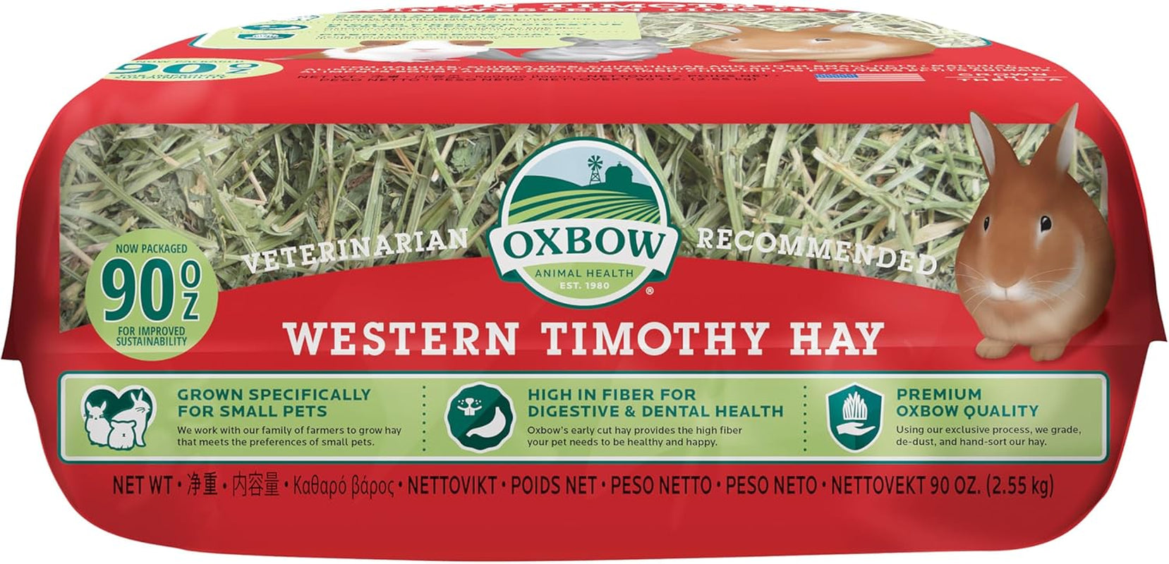 Western Timothy Hay, Rabbit & Guinea Pig Hay, High Fiber, USA, 90 Oz |  Timothy Hay, Bunny Hay for Rabbits, Guinea Pigs, Bunnies and Chinchillas, Hand-Sorted, De-Dusted, Made in USA