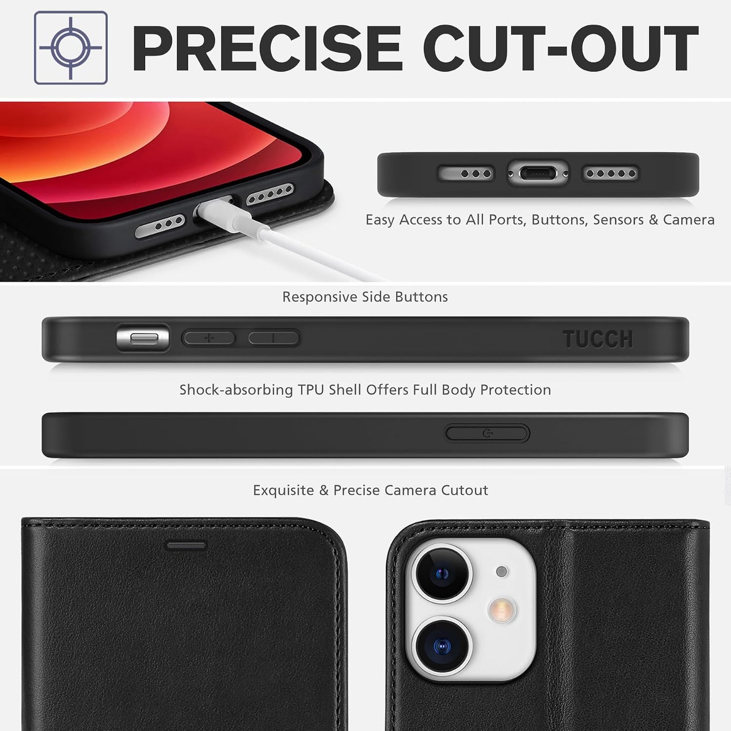 Wallet Case for Iphone 12 Pro/Iphone 12 (6.1"), 3 Card Holders, Black | RFID Blocking, Viewing Stand, Shockproof TPU Shell, PU Leather, Magnetic Closure, Protective Folio Flip Cover