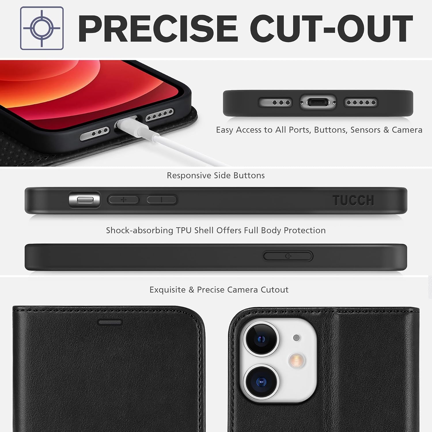 Wallet Case for Iphone 12 Pro/Iphone 12 (6.1"), 3 Card Holders, Black | RFID Blocking, Viewing Stand, Shockproof TPU Shell, PU Leather, Magnetic Closure, Protective Folio Flip Cover
