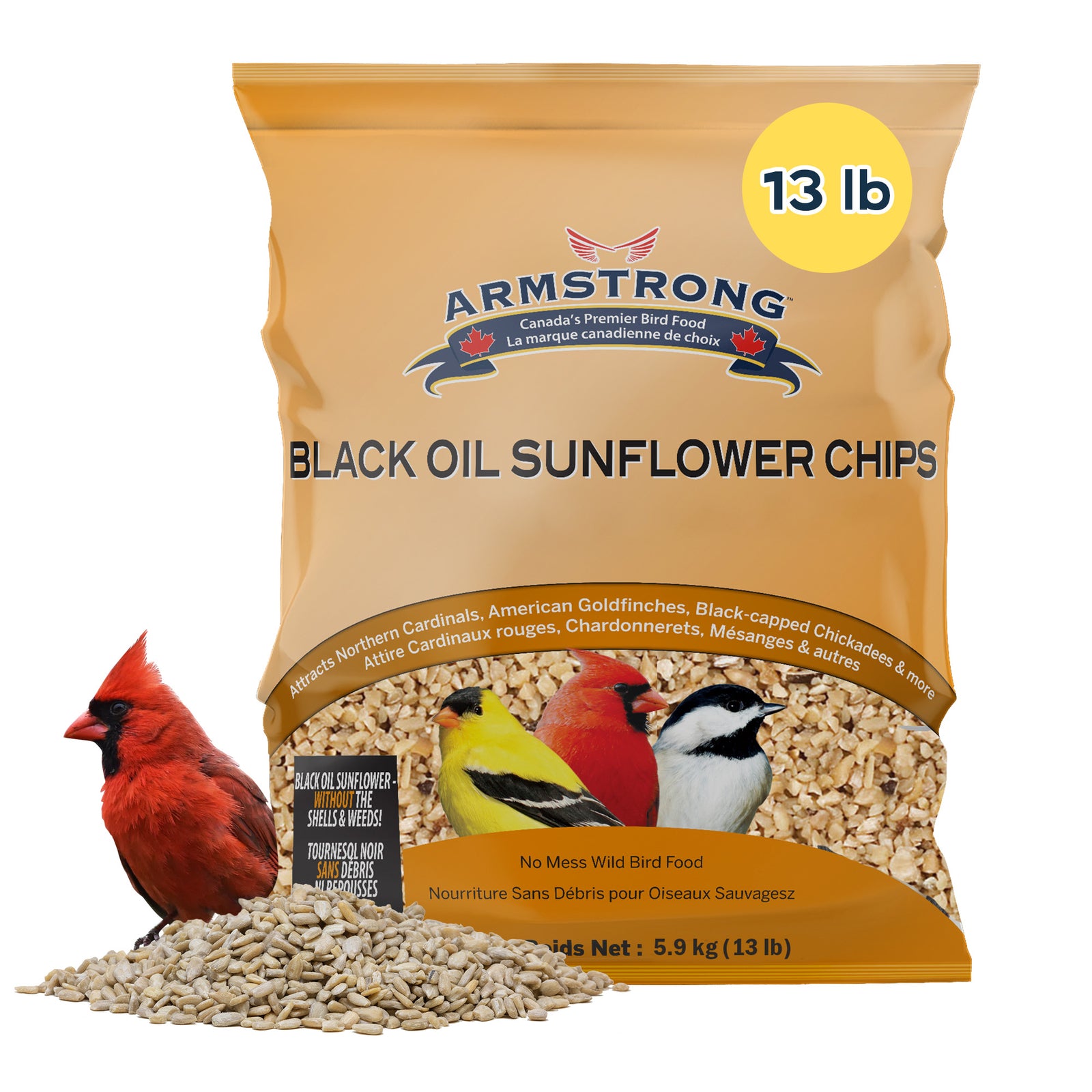 Armstrong Wild Bird Food Black Oil Sunflower Chips, 13Lb- for outside Feeders