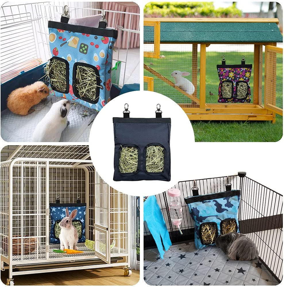 Guinea Pig Hay Feeder, Hanging Rabbit Hay Feeder Bag. Black Paws | Upgraded Double Layer Fabric | Bite Resistant | Cleaner Hay & Less Mess | Small Animal Hay Holder for Bunnies & Chinchillas