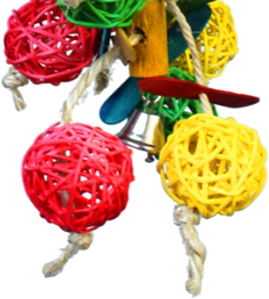 Hy Pet Parrot Chewing Swing Toys with Rattan Ball String Hanging Rope Bells for Macaw African Greys Budgies(2 Design) (B)