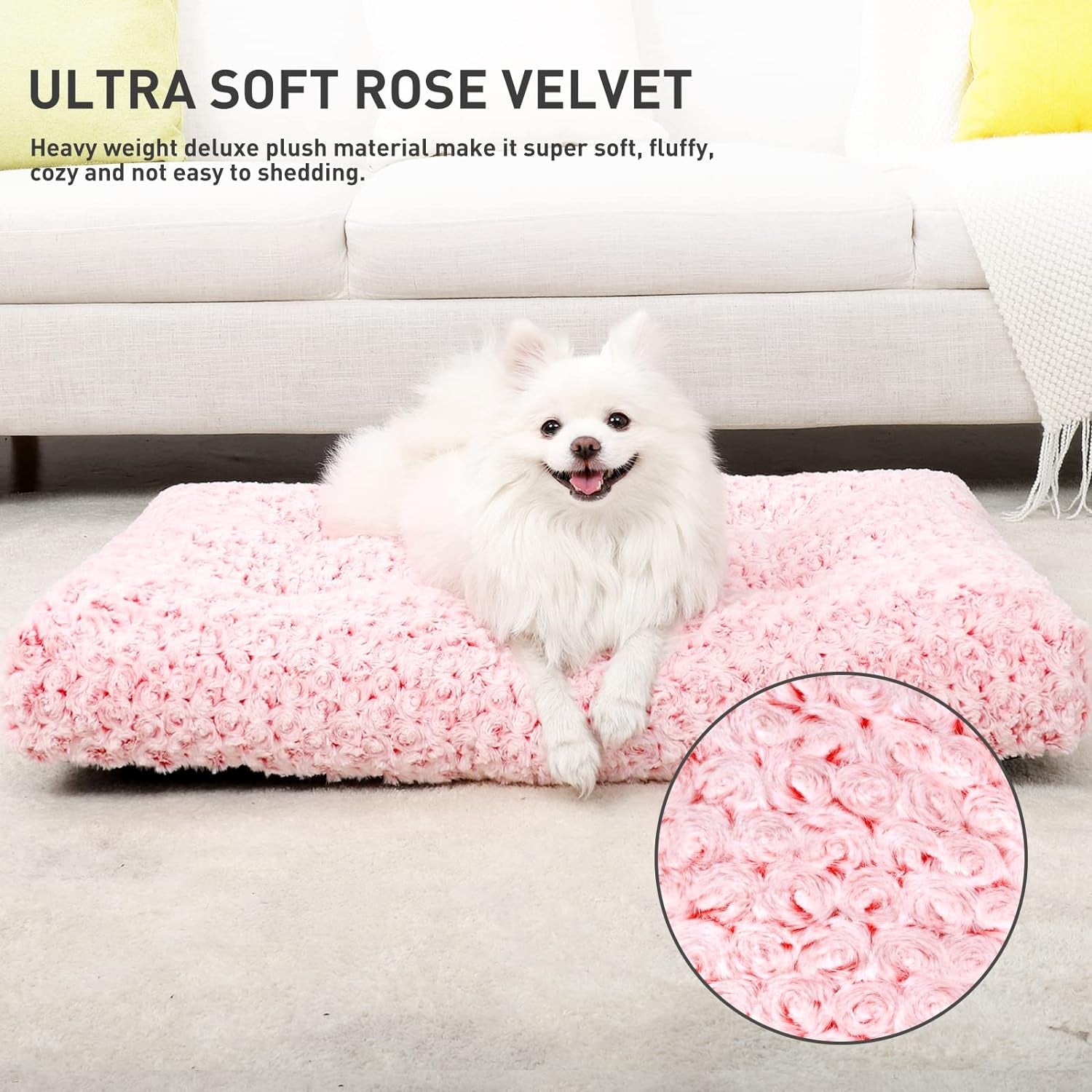 Washable Dog Bed Medium Size Dog Crate Bed Plush Pet Mat 29"X21" Pink | Deluxe Plush Comfy Kennel Pad, Anti-Slip Bottom,Deep Sleeping Mat for Medium Dogs,Machine Washable for Easy Cleaning