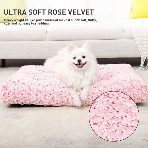Washable Dog Bed Medium Size Dog Crate Bed Plush Pet Mat 29"X21" Pink | Deluxe Plush Comfy Kennel Pad, Anti-Slip Bottom,Deep Sleeping Mat for Medium Dogs,Machine Washable for Easy Cleaning