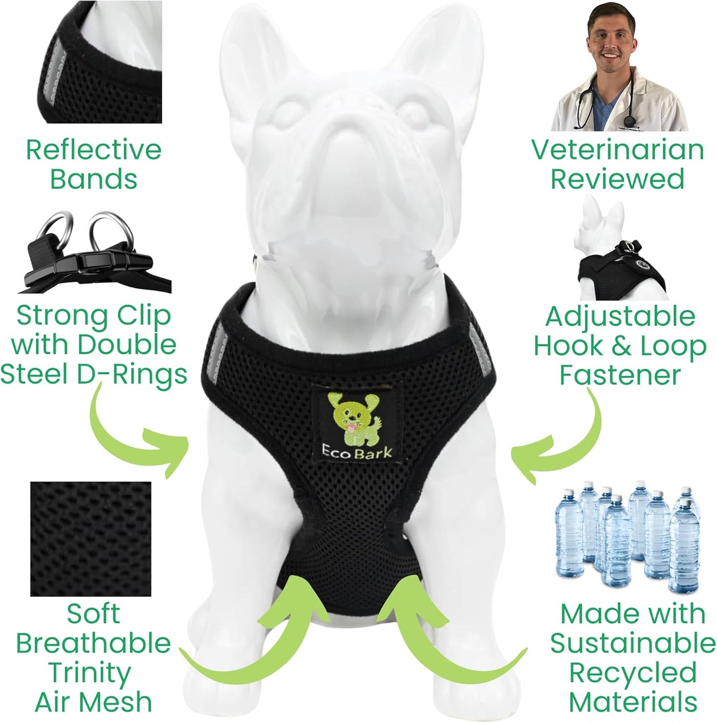 Step in Dog Harness - Eco-Friendly Teacup Dog Harnesses for XXS, XS, and Small Dogs - Reflective and Adjustable Mini Body Halter Vest -Tiny Soft Mesh Toy Breed Harness under 5 Lbs (Black, XXS)