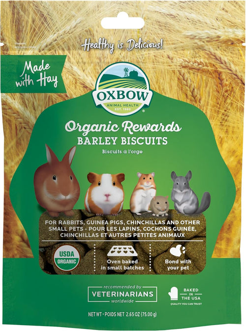 Organic Barley Biscuits Rabbit Treats, Guinea Pig Treats, 2.65 Oz | Organic Bunny Treats with Barley, Apple & Carrot for Rabbits, Guinea Pigs, Hamsters & Chinchillas, Made in USA