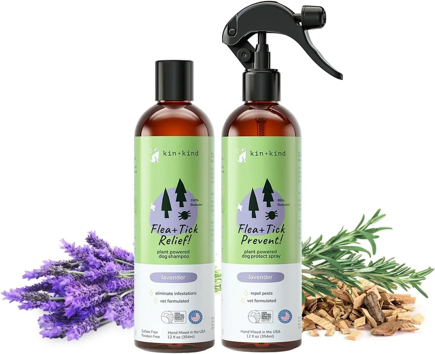 kin+kind Flea & Tick Shampoo & Spray Kit for Dogs & Cats – Plant-Based