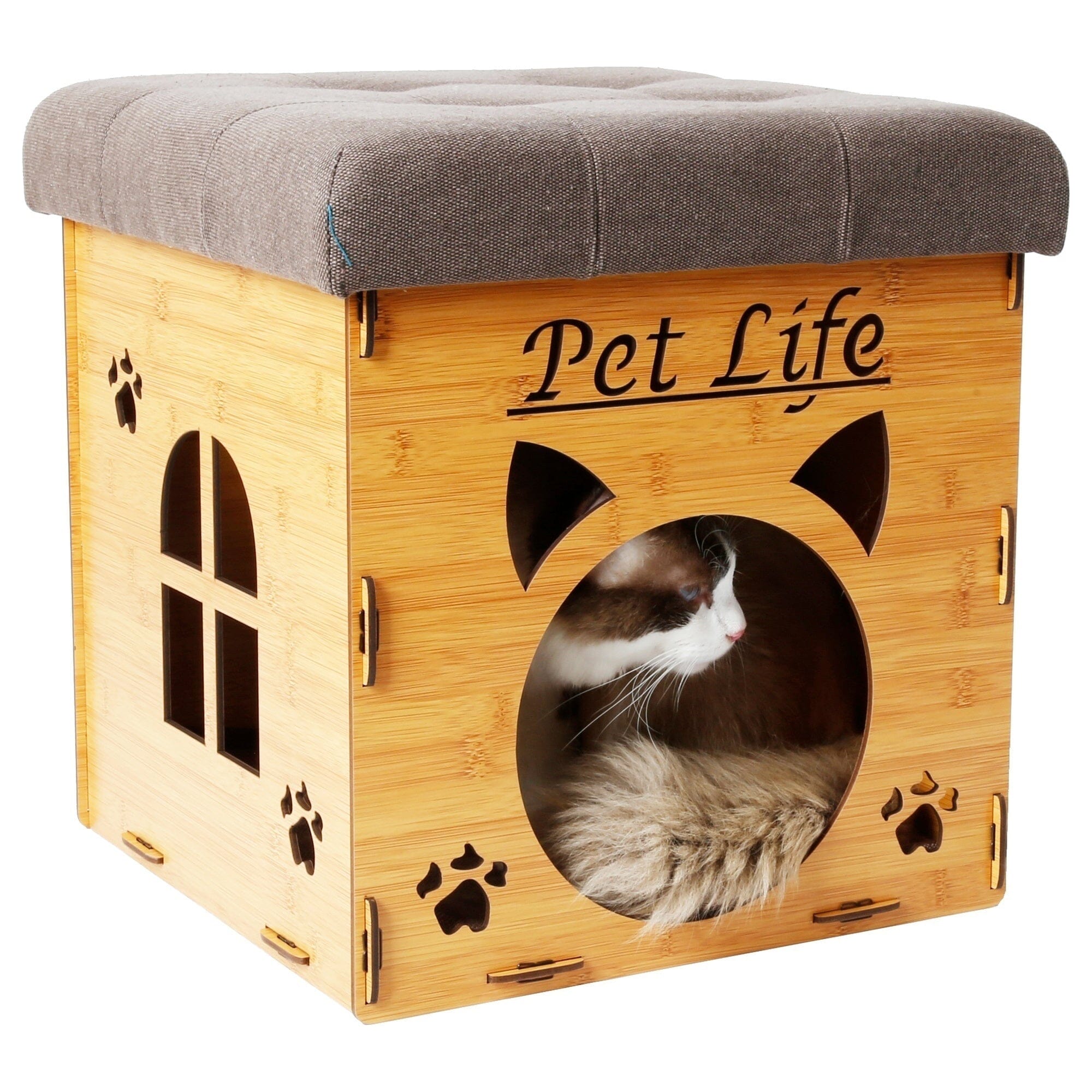 Pet Life ® 'Kitty Kallapse' Collapsible Folding Kitty Cat House Tree Bed Ottoman Bench Furniture